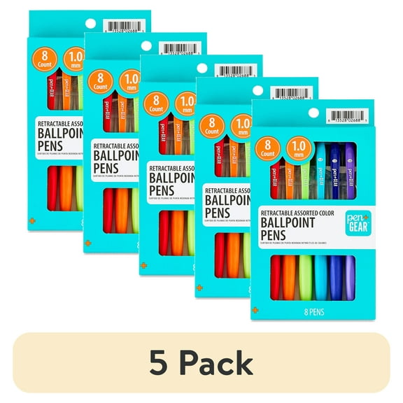 (5 pack) Pen+Gear Retractable Ballpoint Pens, Medium Point, 1.0 mm, 8 Count, Assorted Colors