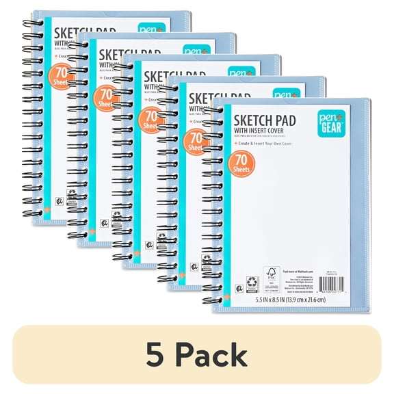 (5 pack) Pen+Gear Sketch Diary, 70 Sheets, 5.5" x 8.5", Blue