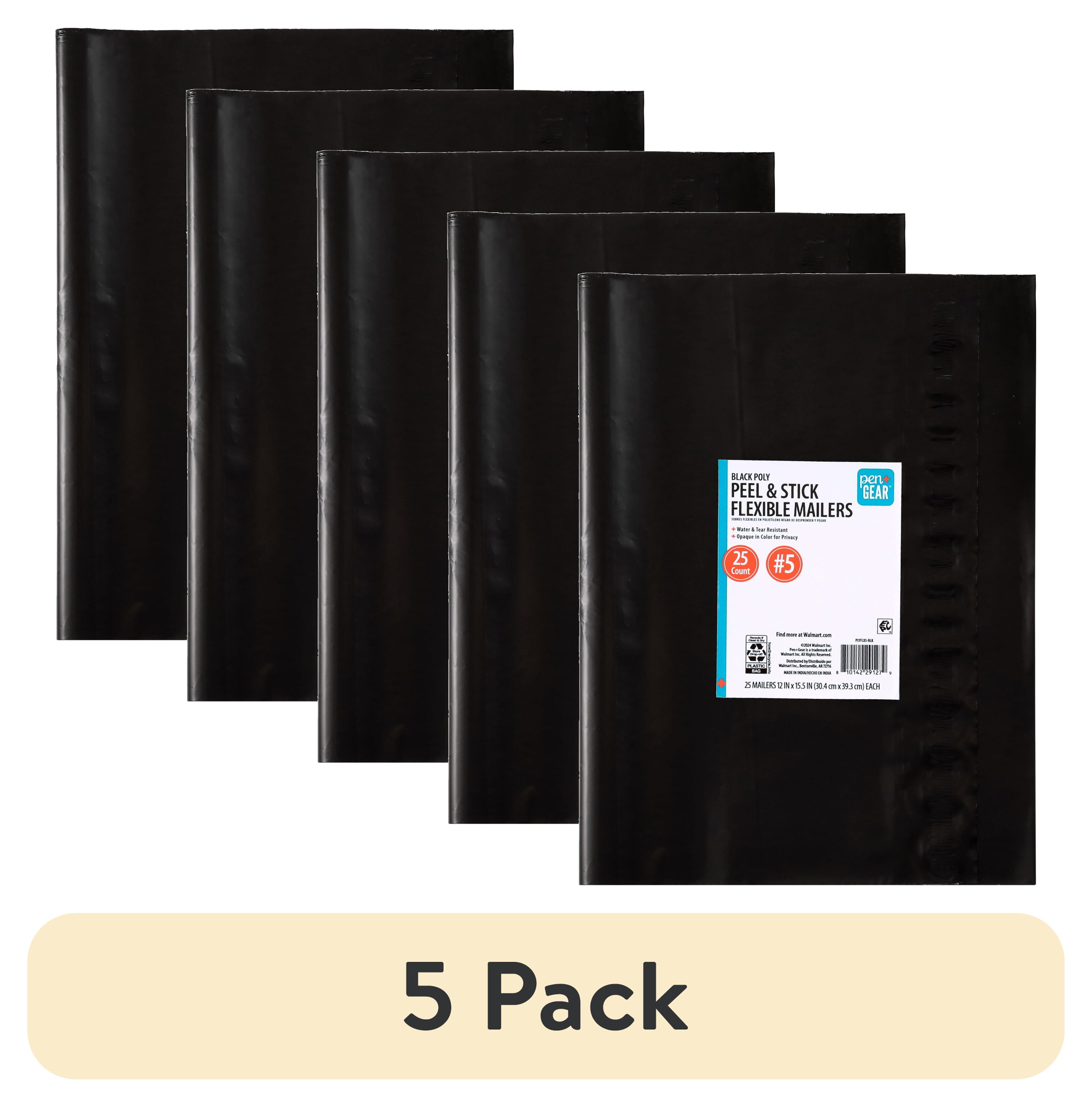 (5 pack) Pen+Gear Self-Seal Poly Flexible Mailers, #5 (12" x&nbsp;15.5"), Black, 25 Count