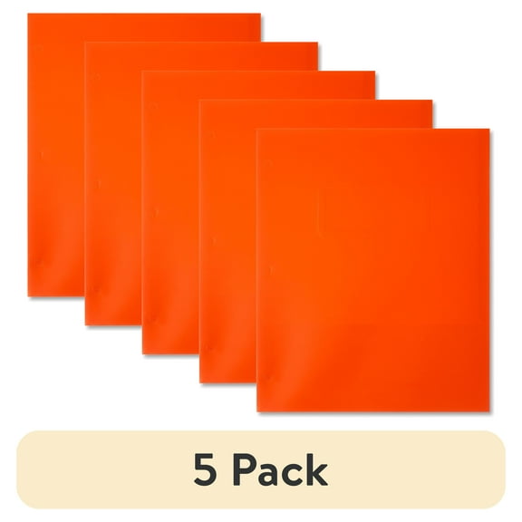 (5 pack) Pen+Gear Two Pocket Paper Folder, Solid Orange Color, Letter Size