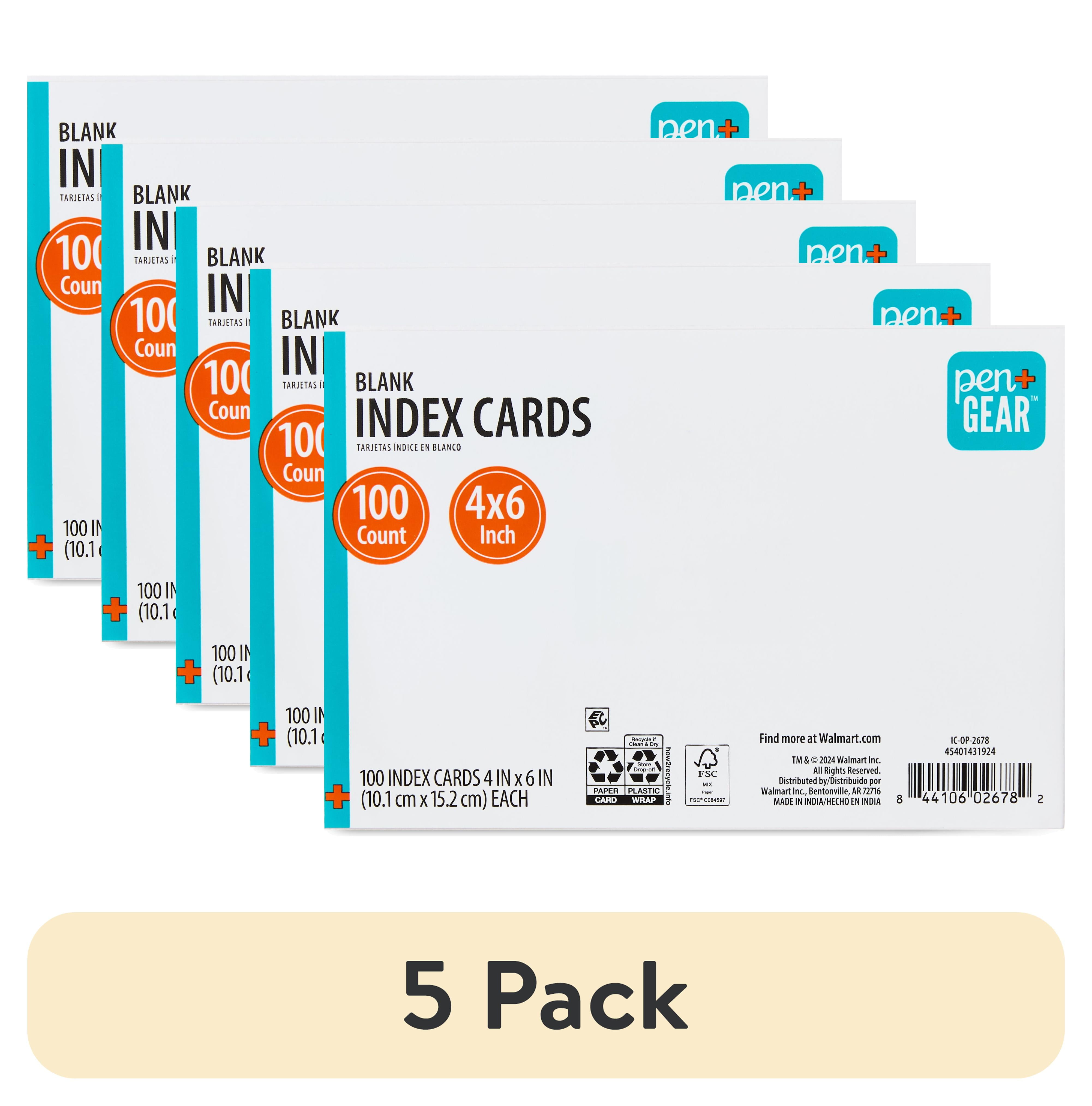(5 pack) Pen+Gear Unruled Index Cards, White, 100 Count, 4" x 6"