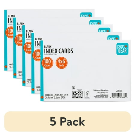 (5 pack) Pen+Gear Unruled Index Cards, White, 100 Count, 4" x 6"