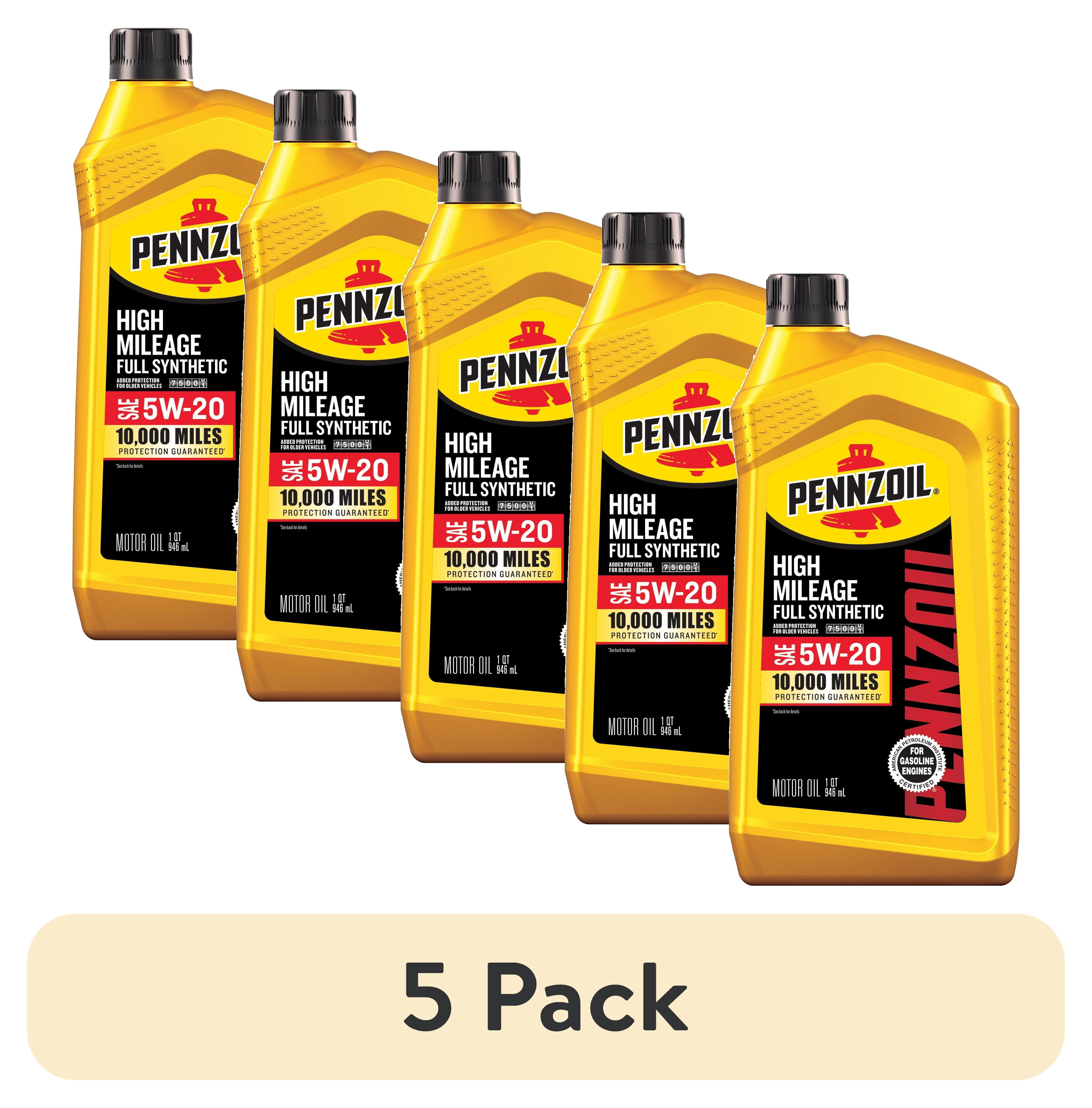 (5 pack) Pennzoil High Mileage Full Synthetic 5W-20 Motor Oil, 1 Quart
