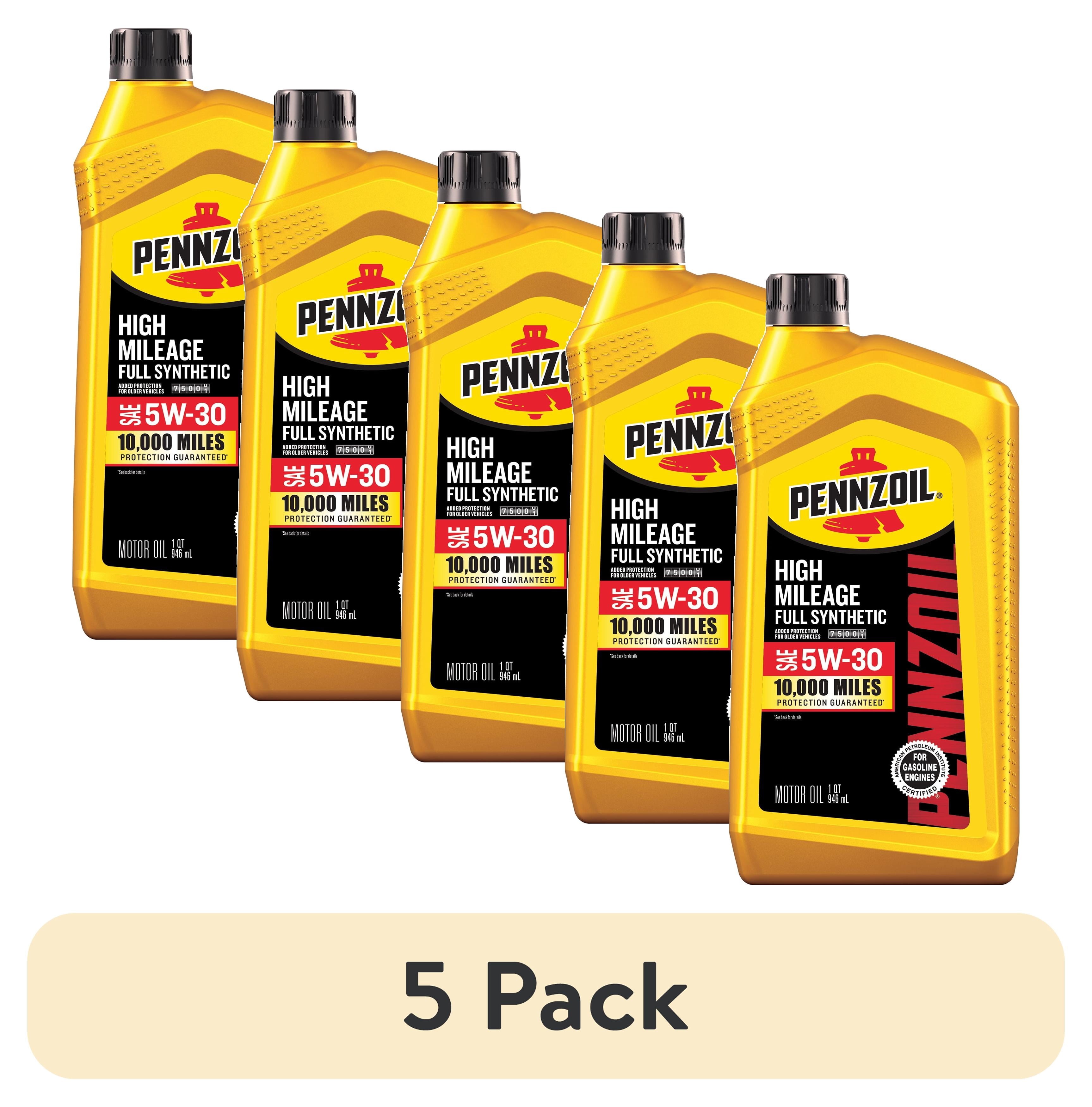 (5 pack) Pennzoil High Mileage Full Synthetic 5W-30 Motor Oil, 1 Quart