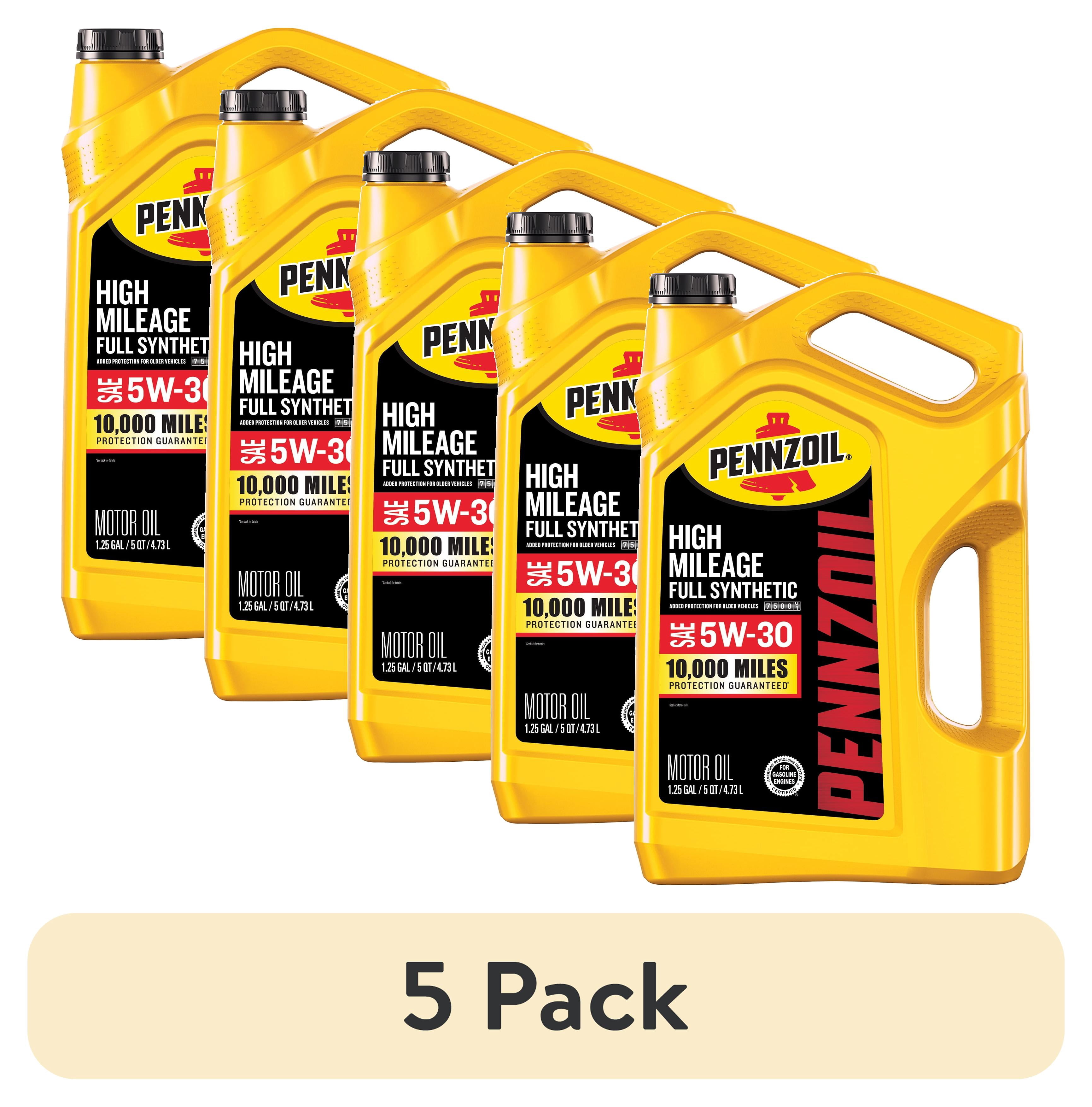 (5 pack) Pennzoil High Mileage Full Synthetic 5W-30 Motor Oil, 5 Quart