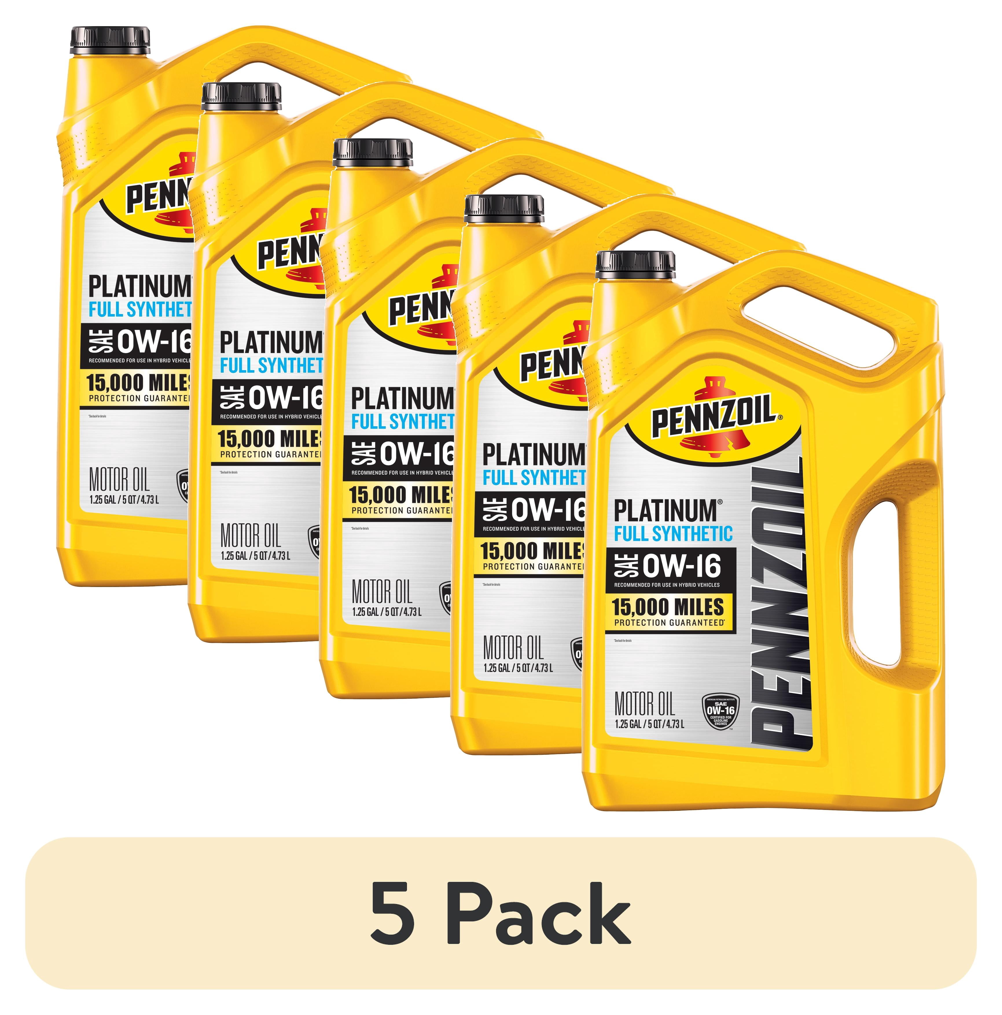 (5 pack) Pennzoil Platinum Full Synthetic 0W-16 Motor Oil, 5 Quart