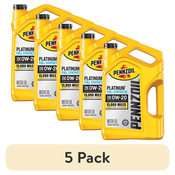 (5 pack) Pennzoil Platinum Full Synthetic 0W-20 Motor Oil, 5 Quart