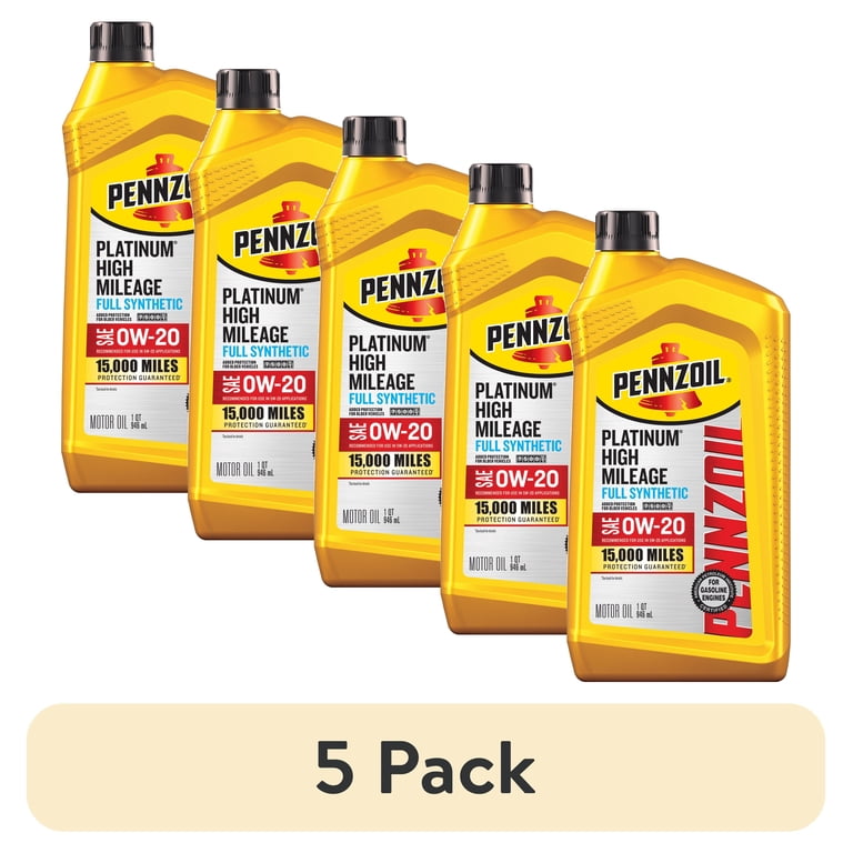 5 pack) Pennzoil Platinum High Mileage Full Synthetic 0W-20 Motor