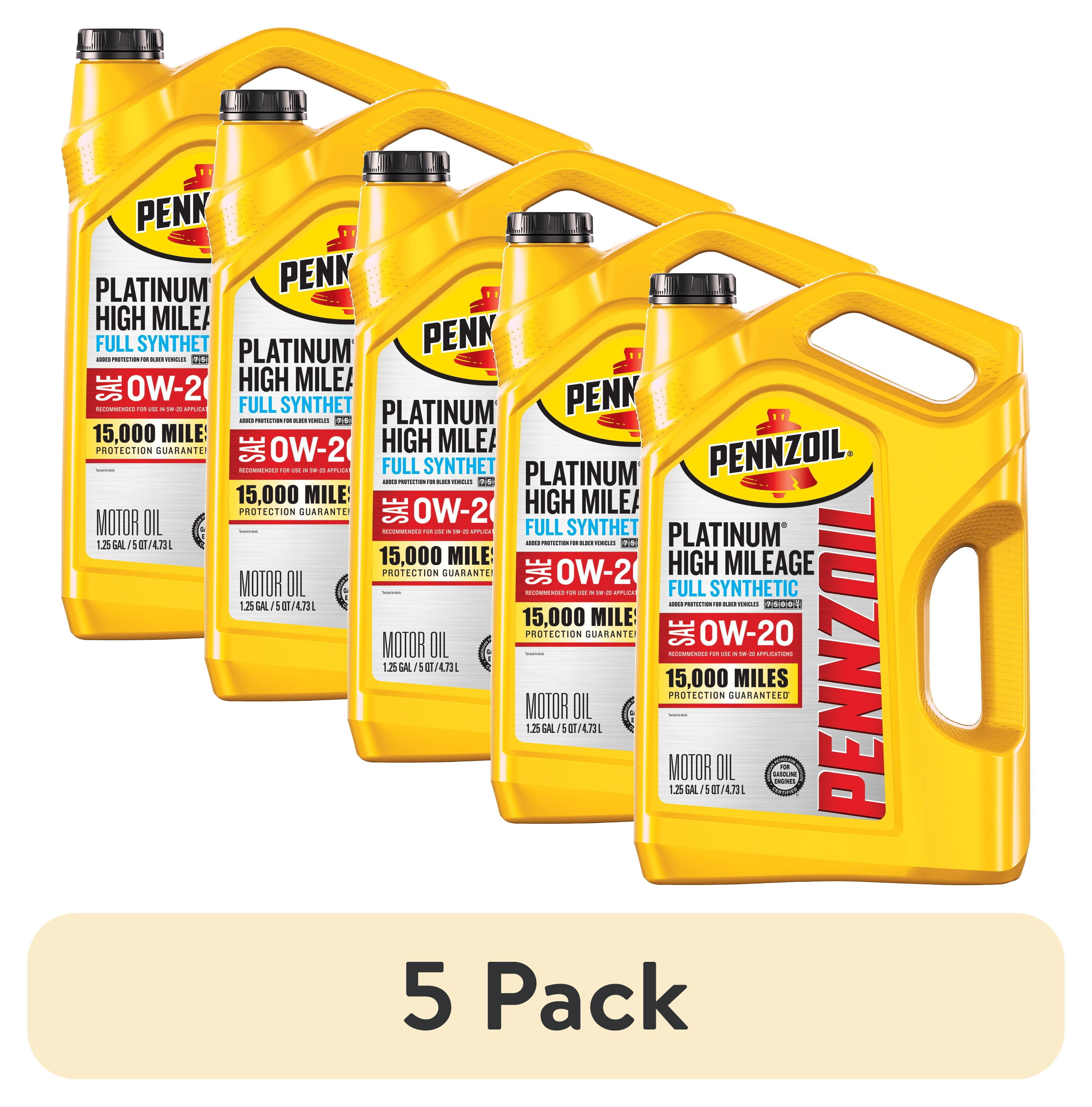 (5 pack) Pennzoil Platinum High Mileage Full Synthetic 0W-20 Motor Oil, 5 Quart