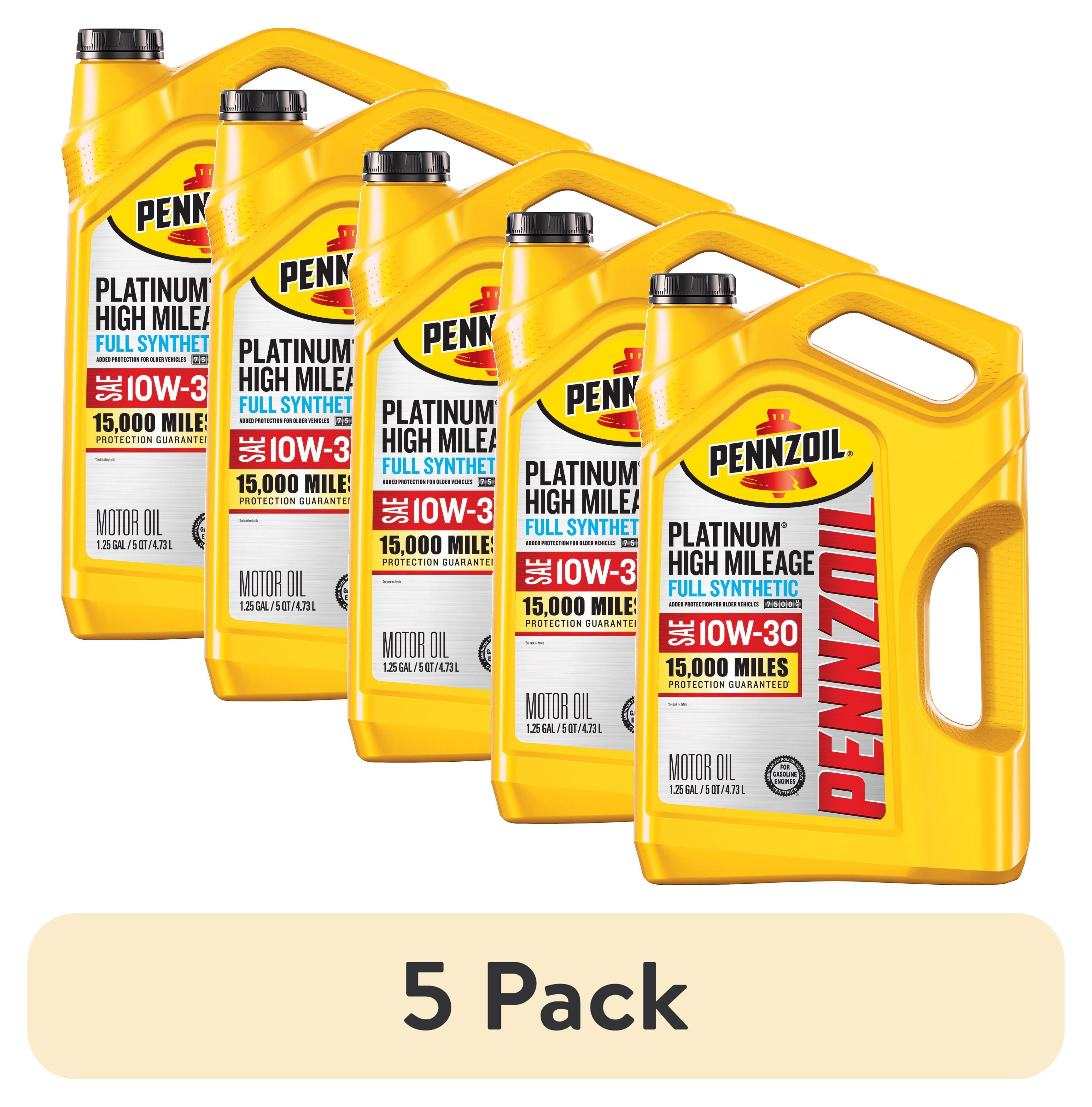 (5 pack) Pennzoil Platinum High Mileage Full Synthetic 10W-30 Motor Oil, 5 Quart