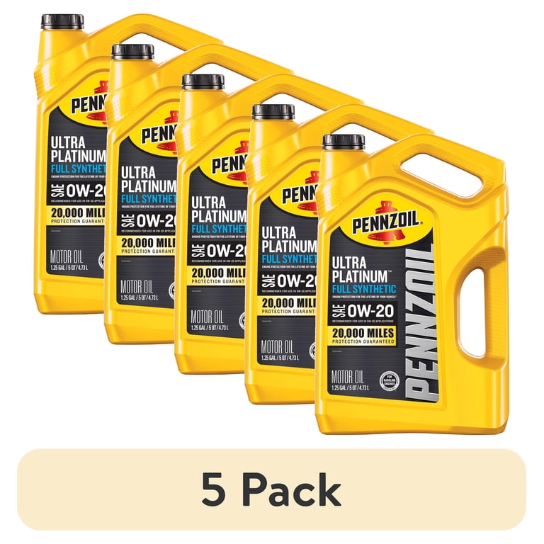5 pack) Pennzoil Ultra Platinum Full Synthetic 0W-20 Motor Oil, 5