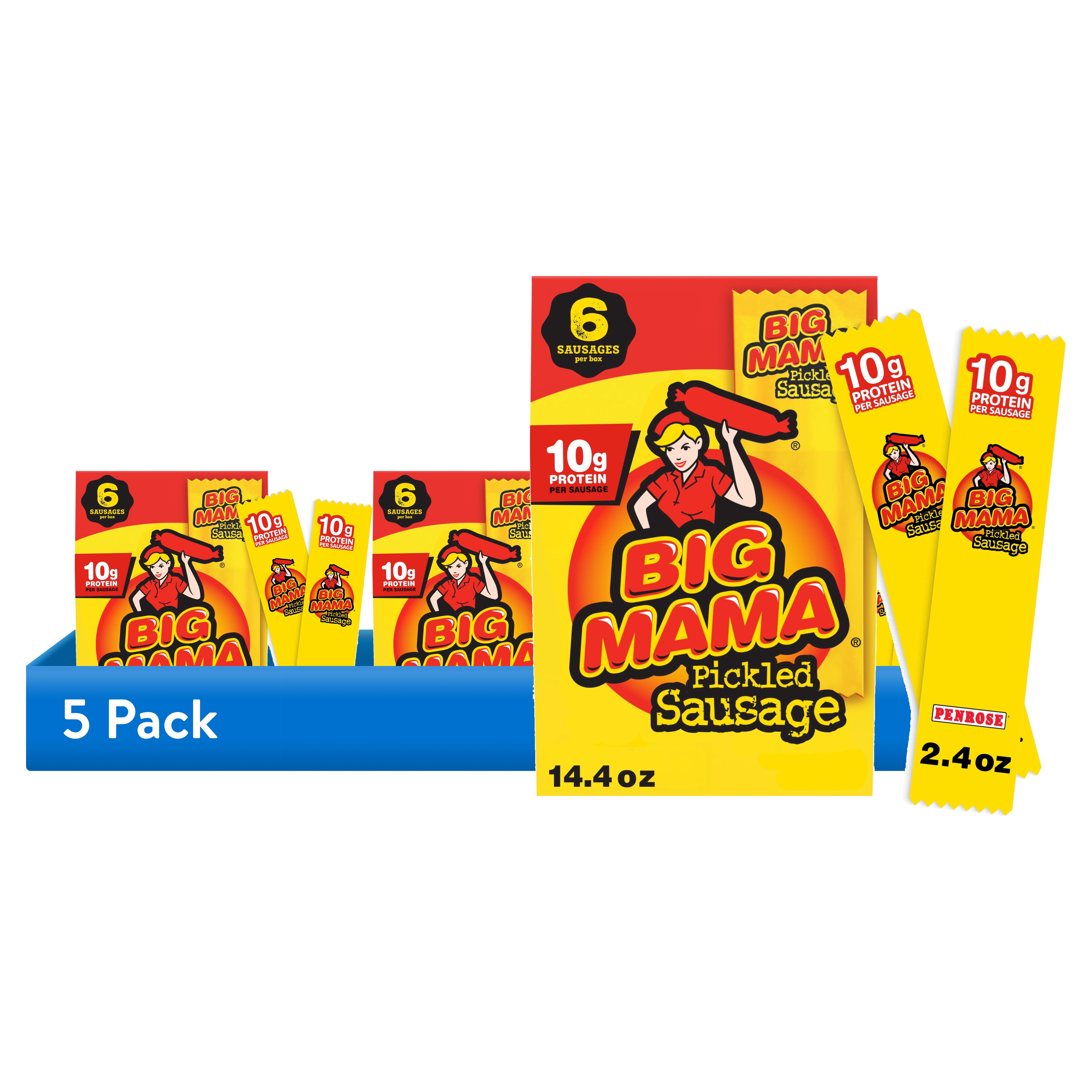 (5 pack) Penrose Big Mama Pickled Sausage, 10g Protein per Sausage, 2.4 oz., 6-Count