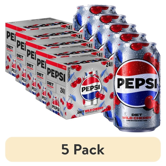 (5 pack) Pepsi Cola Wild Cherry Soda Pop, 12 fl oz, 24 Pack Cans