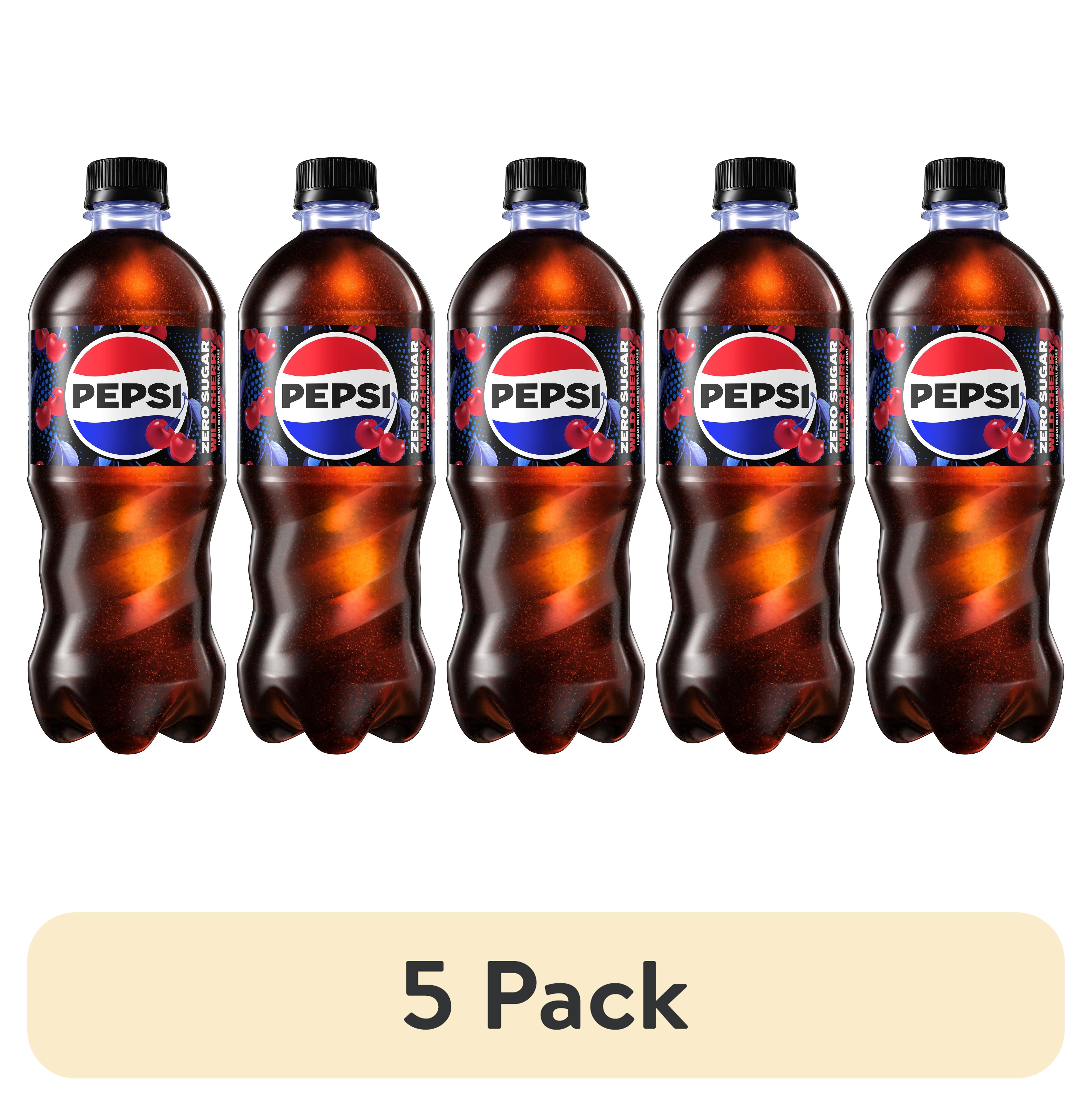 (5 pack) Pepsi Zero Sugar Wild Cherry Cola Soda Pop, 20 Fl Oz, Bottle