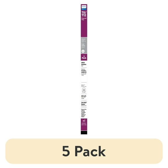 (5 pack) Philips Plug and Play 4Ft (48-inch) Type A T8/T12 Cool White 32-Watt LED Tube Light Bulb (2 Pack)