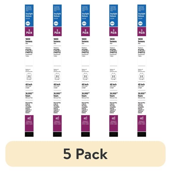 (5 pack) Philips Plug and Play 4Ft (48-inch) Type A T8/T12 Daylight Deluxe 32-Watt LED Tube Light (2 Pack)