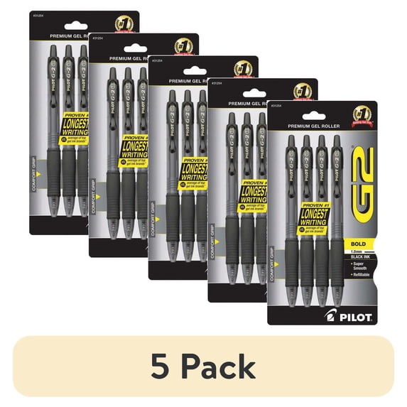 (5 pack) Pilot G2 Premium Gel Ink Pens, Bold 1.0mm, Black, 4 Count