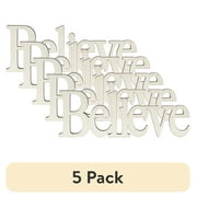 (5 pack) Plaid Unpainted Wood Surface Shape, Believe, 7"
