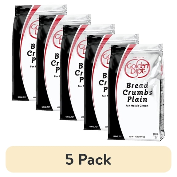 (5 pack) Plain Bread Crumbs by Golden Dipt | Bulk 4 Pound Bag