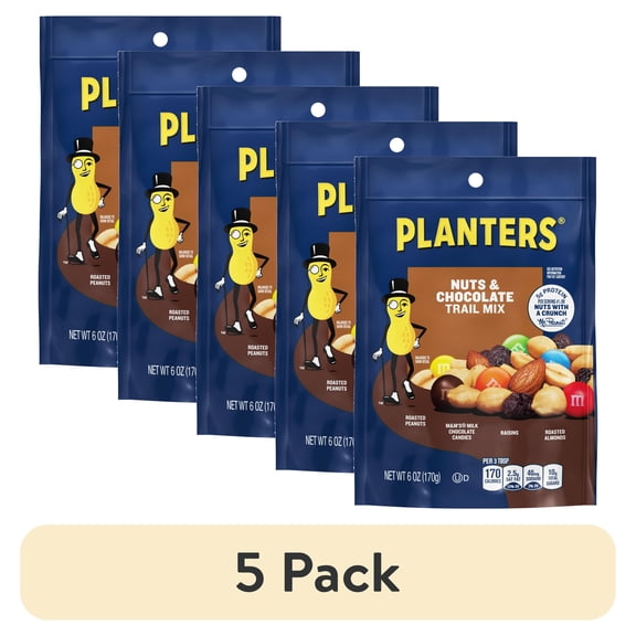 (5 pack) Planters Nuts and Chocolate Trail Mix, Plant Based Protein, 6 oz Bag