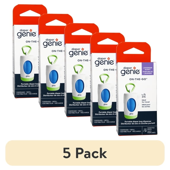 (5 pack) Diaper Genie On-The-Go Dispenser, Portable Diaper Bag Dispenser, Lavender Scent