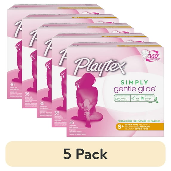 (5 pack) Playtex Simply Gentle Glide Tampons, Unscented, Super Plus, 36 Ct