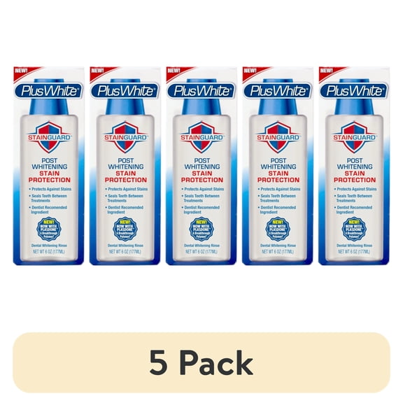 (5 pack) Plus White Post Whitening Stain Rinse - Protects Against Smoking, Wine, & Coffee - Dentist Recommended Whitening Teeth Rinse, 6 oz
