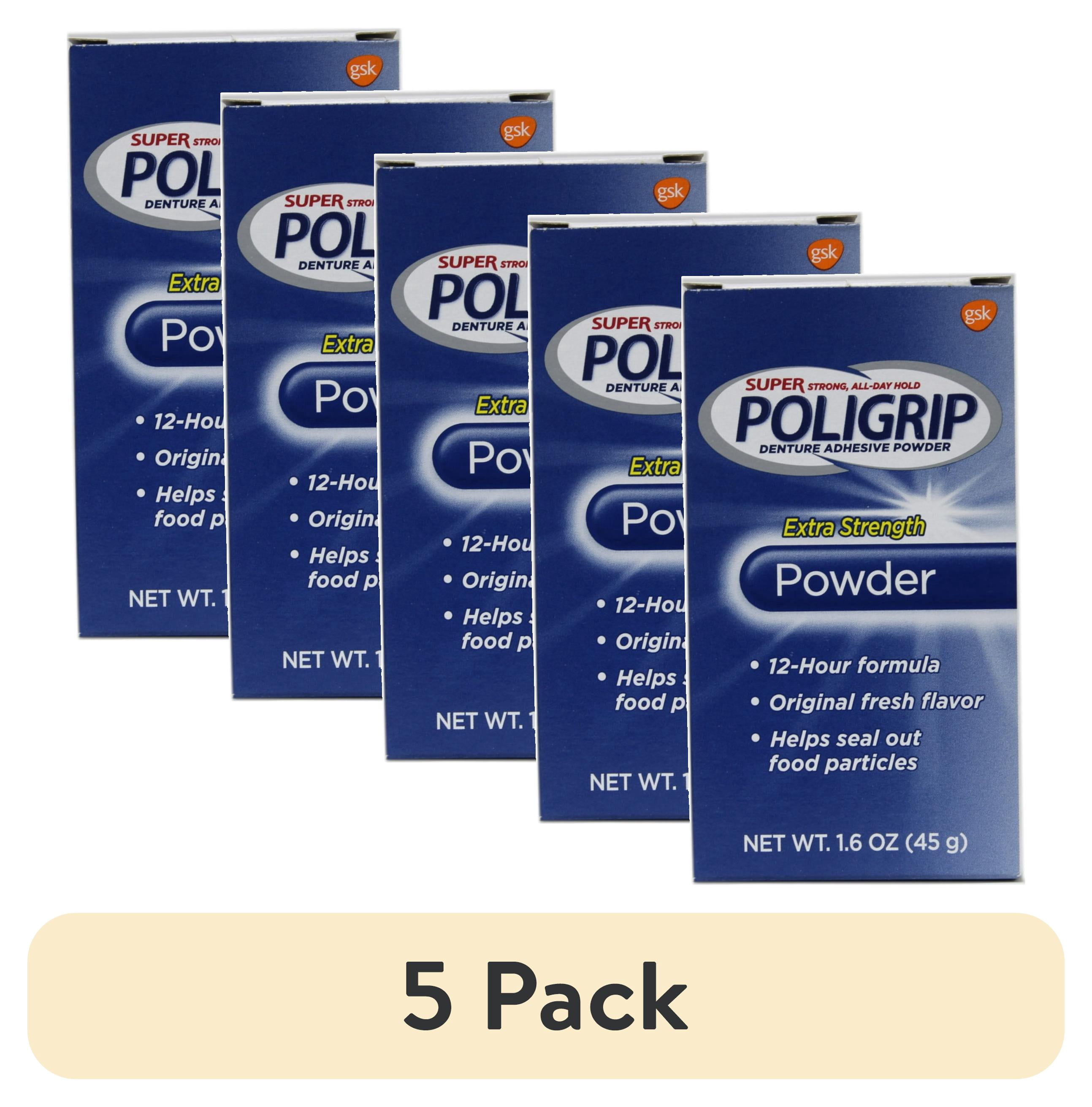 5 pack) PoliGrip Super Denture Adhesive Powder, Extra Strength