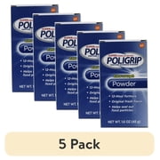 5 pack PoliGrip Super Denture Adhesive Powder, Extra Strength, 1.6 oz 45 g