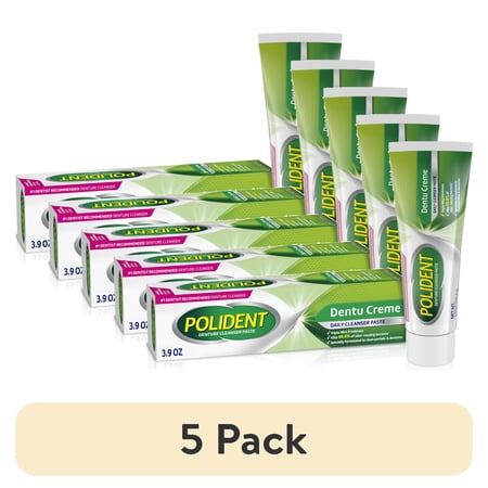 (5 pack) Polident Adhesive Paste for Denture Cream and Partials Cleaning, Triple Mint Freshness, 3.9 Oz, for Adults