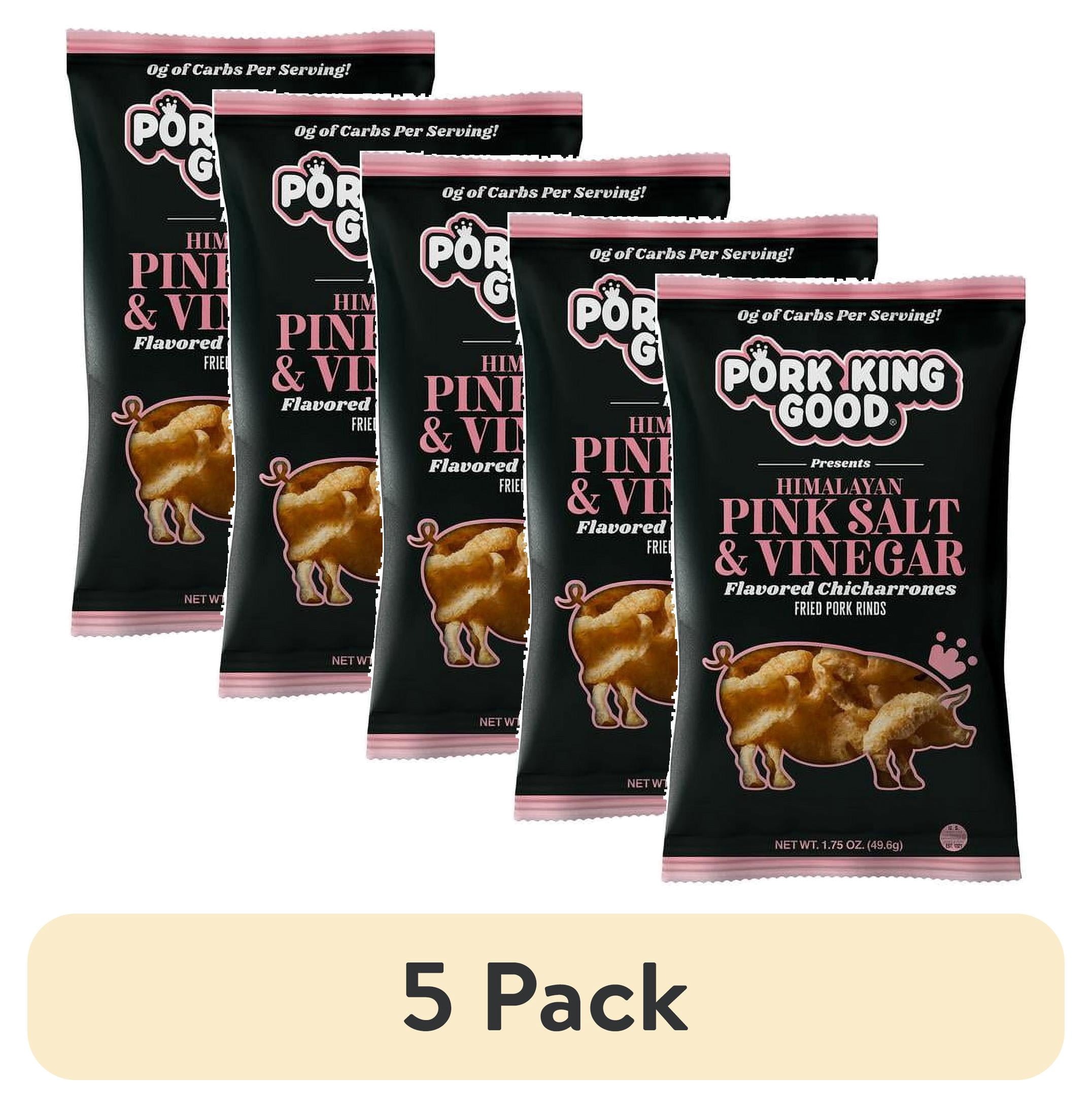 (5 pack) Pork King Good Himalayan Pink Salt & Vinegar Pork Rinds, 1.75 oz Bag