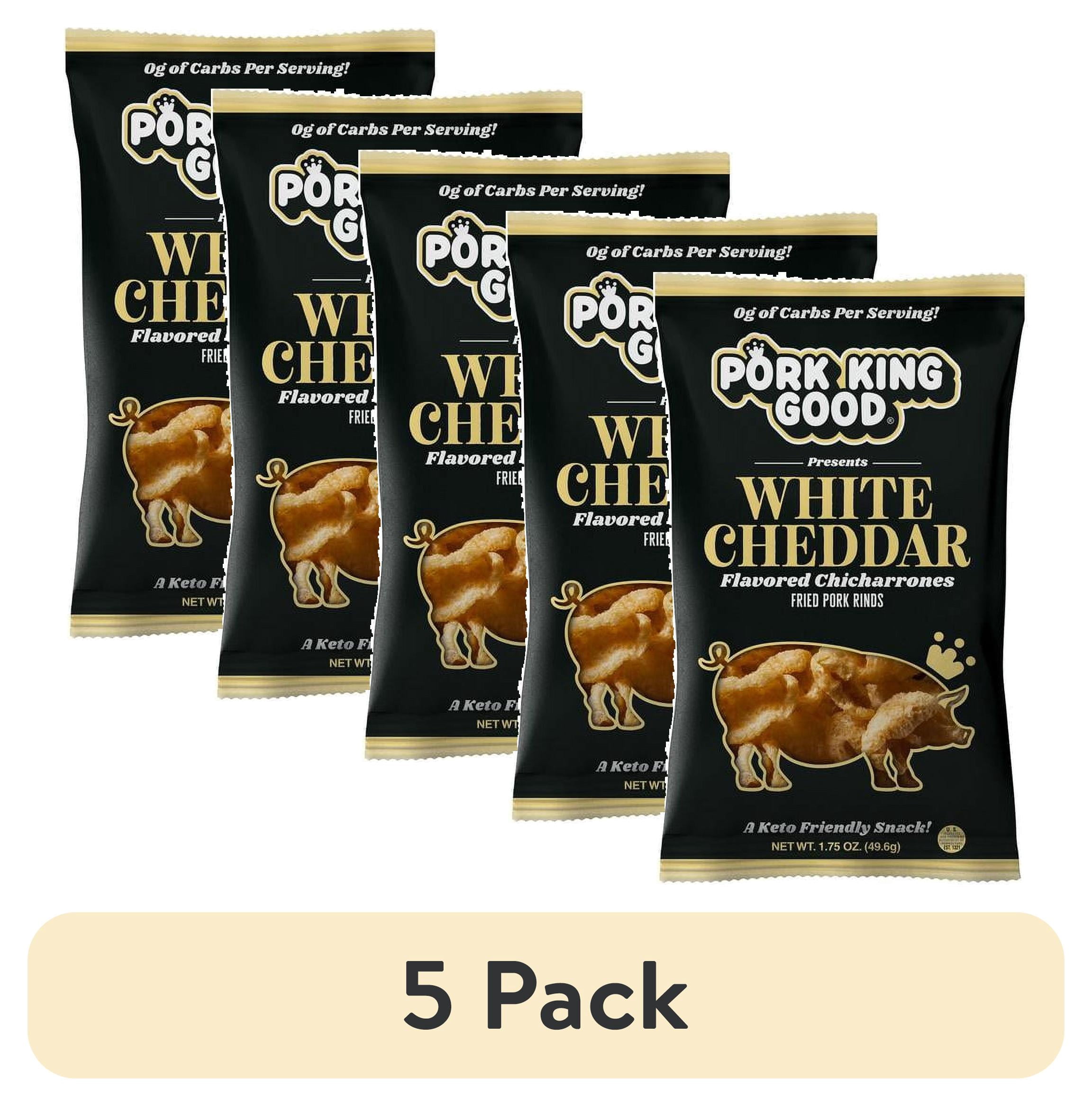 (5 pack) Pork King Good White Cheddar Pork Rinds, 1.75 oz Bag