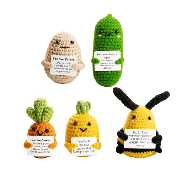 5-pack Positive Handmade Crochet Dolls, Emotional Support Decor and Gag Gifts