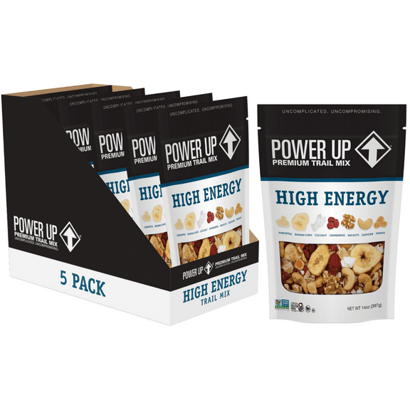 (5 pack) Power Up Trail Mix High Energy 14oz, Gluten Free, Vegan, Non-GMO