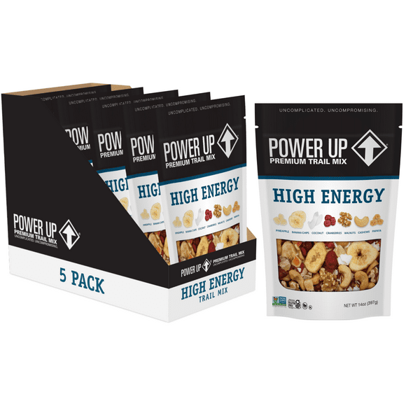 (5 pack) Power Up Trail Mix High Energy 14oz, Gluten Free, Vegan, Non-GMO