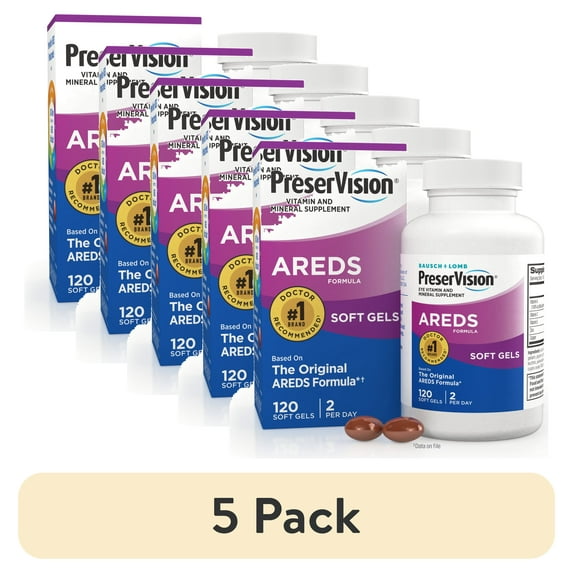 (5 pack) PreserVision AREDS Eye Vitamins & Minerals with Beta Carotene, AREDS Formula, 120 Softgels