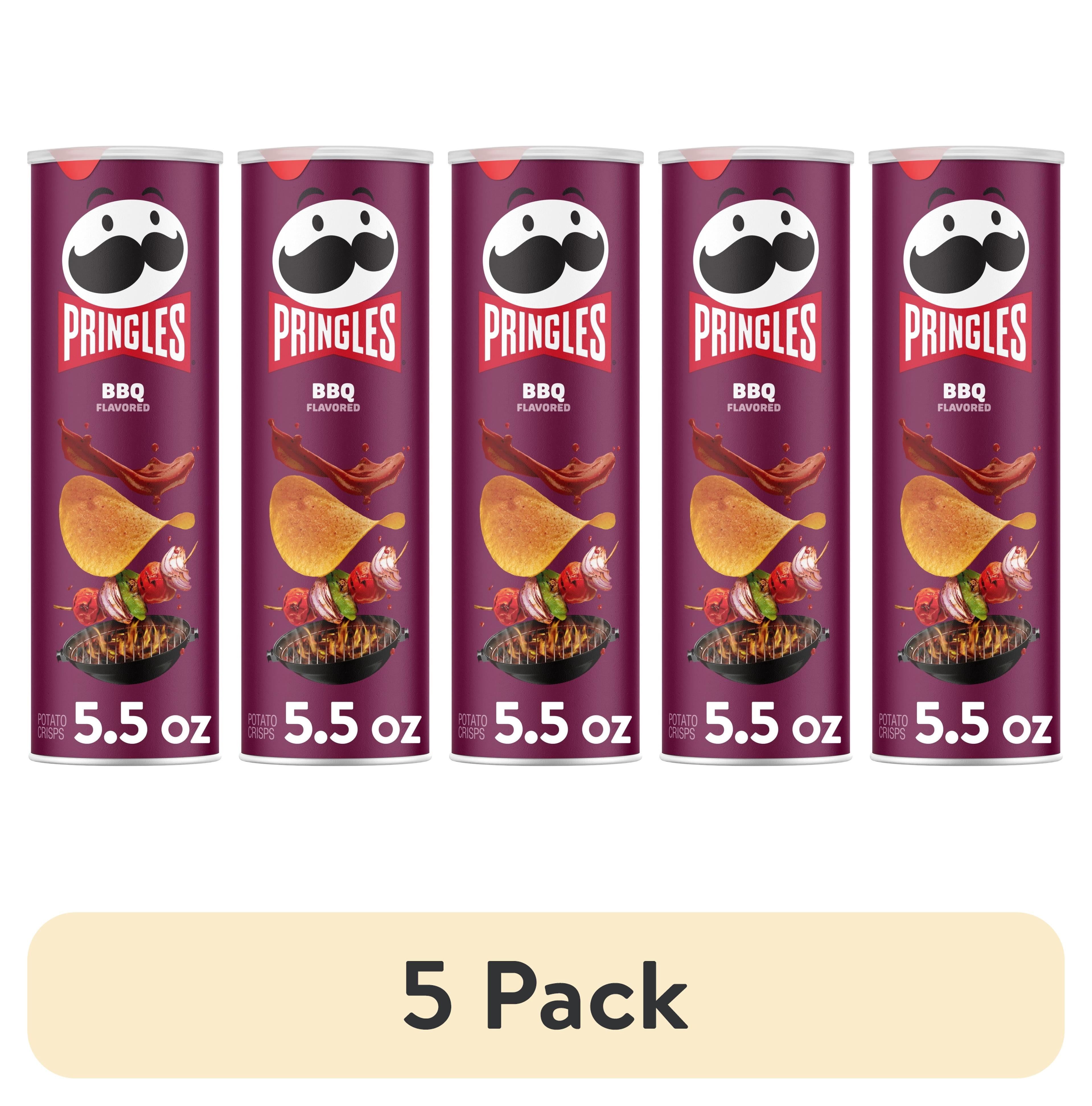 (5 pack) Pringles BBQ Potato Crisps Chips, Lunch Snacks, 5.5 oz Canister