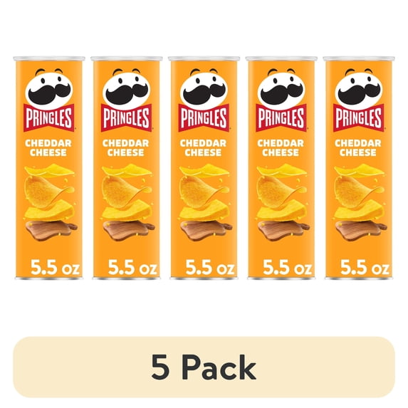 (5 pack) Pringles Cheddar Cheese Potato Crisps Chips, Lunch Snacks, 5.5 oz Canister