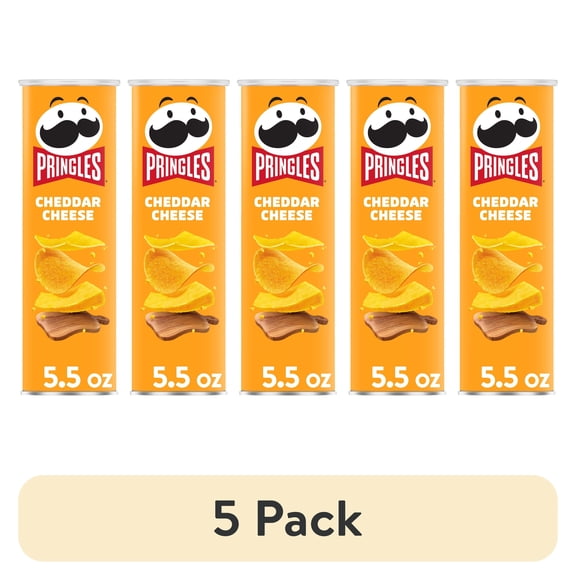 (5 pack) Pringles Cheddar Cheese Potato Crisps Chips, Lunch Snacks, 5.5 oz Canister