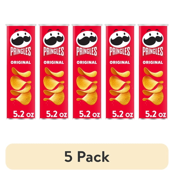 (5 pack) Pringles Original Potato Crisps Chips, Lunch Snacks, 5.2 oz Canister