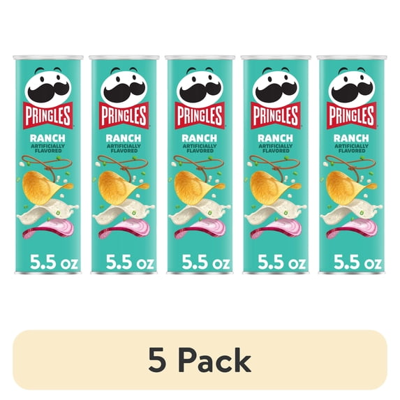(5 pack) Pringles Ranch Potato Crisps Chips, Lunch Snacks, 5.5 oz Canister