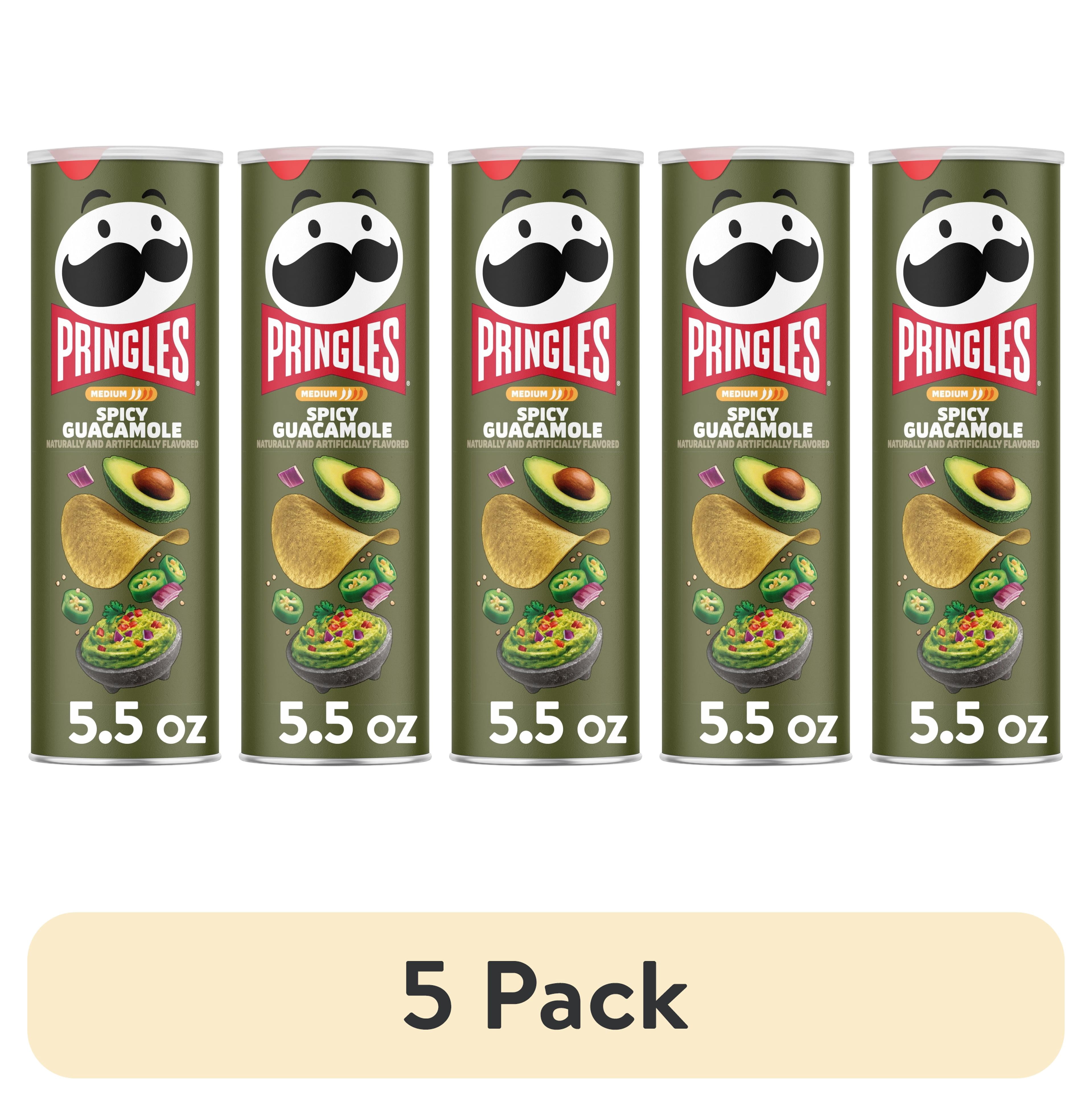 (5 pack) Pringles Spicy Guacamole Potato Crisps Chips, Lunch Snacks, 5.5 oz Canister