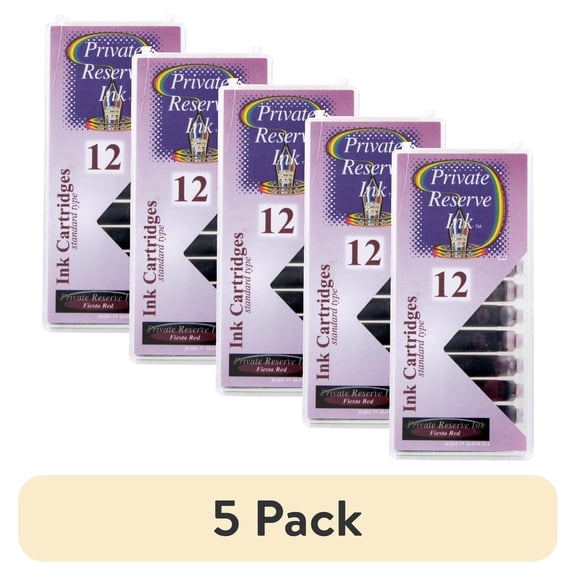 (5 pack) Private Reserve Ink Short International Fountain Pen Ink Cartridges, Pack of 12 - Fiesta Red