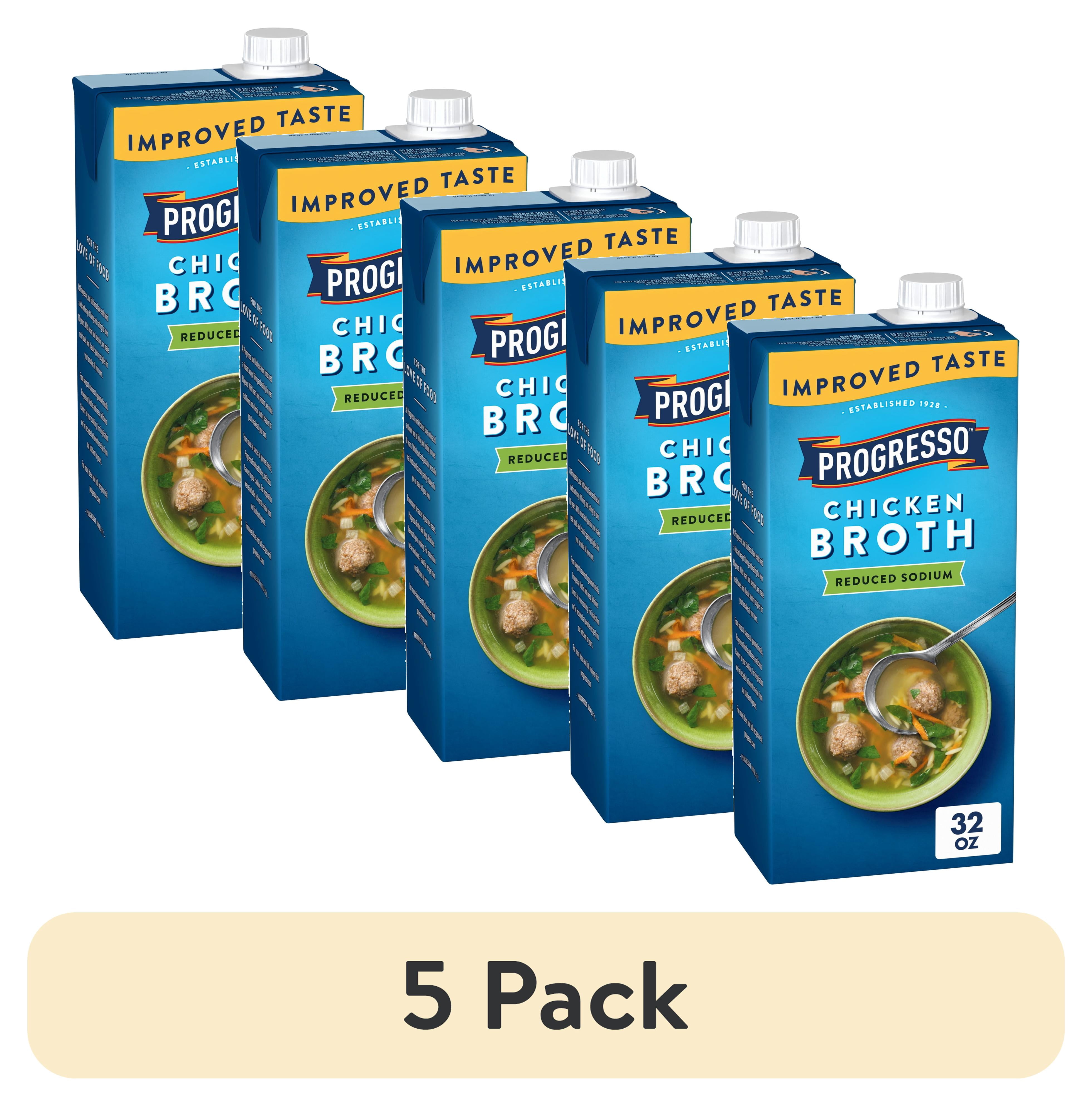 (5 pack) Progresso Chicken Broth, Reduced Sodium, Gluten Free, 32 oz