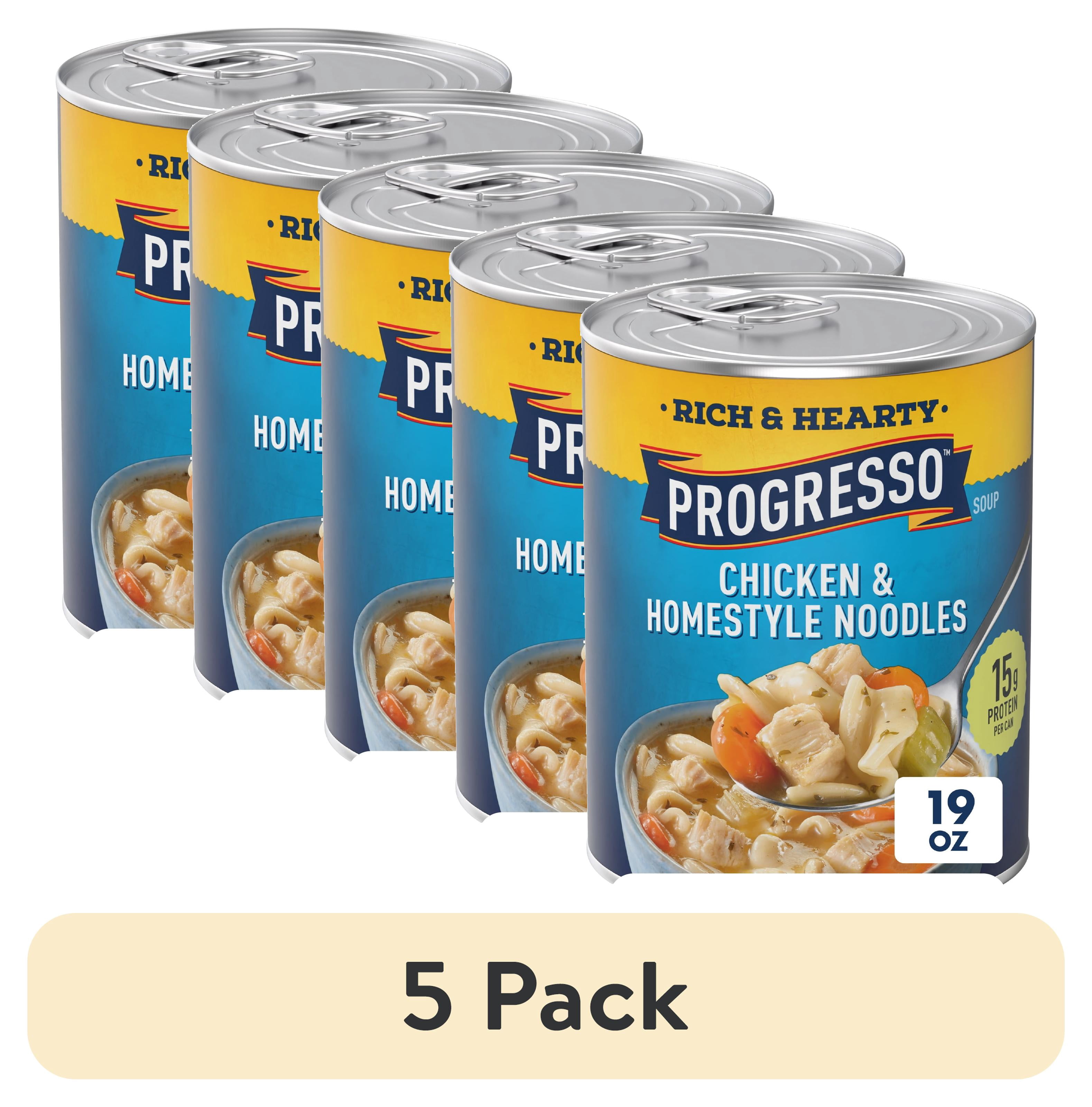 (5 pack) Progresso Rich and Hearty Chicken and Homestyle Noodles Canned Soup, 19 oz