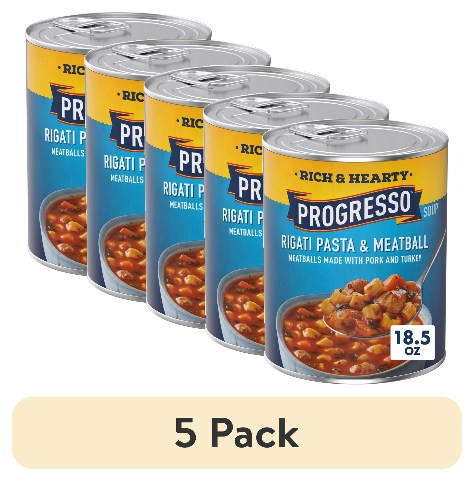 (5 pack) Progresso Rigati Pasta and Meatball Soup, Rich and Hearty Canned Soup, 18.5 oz