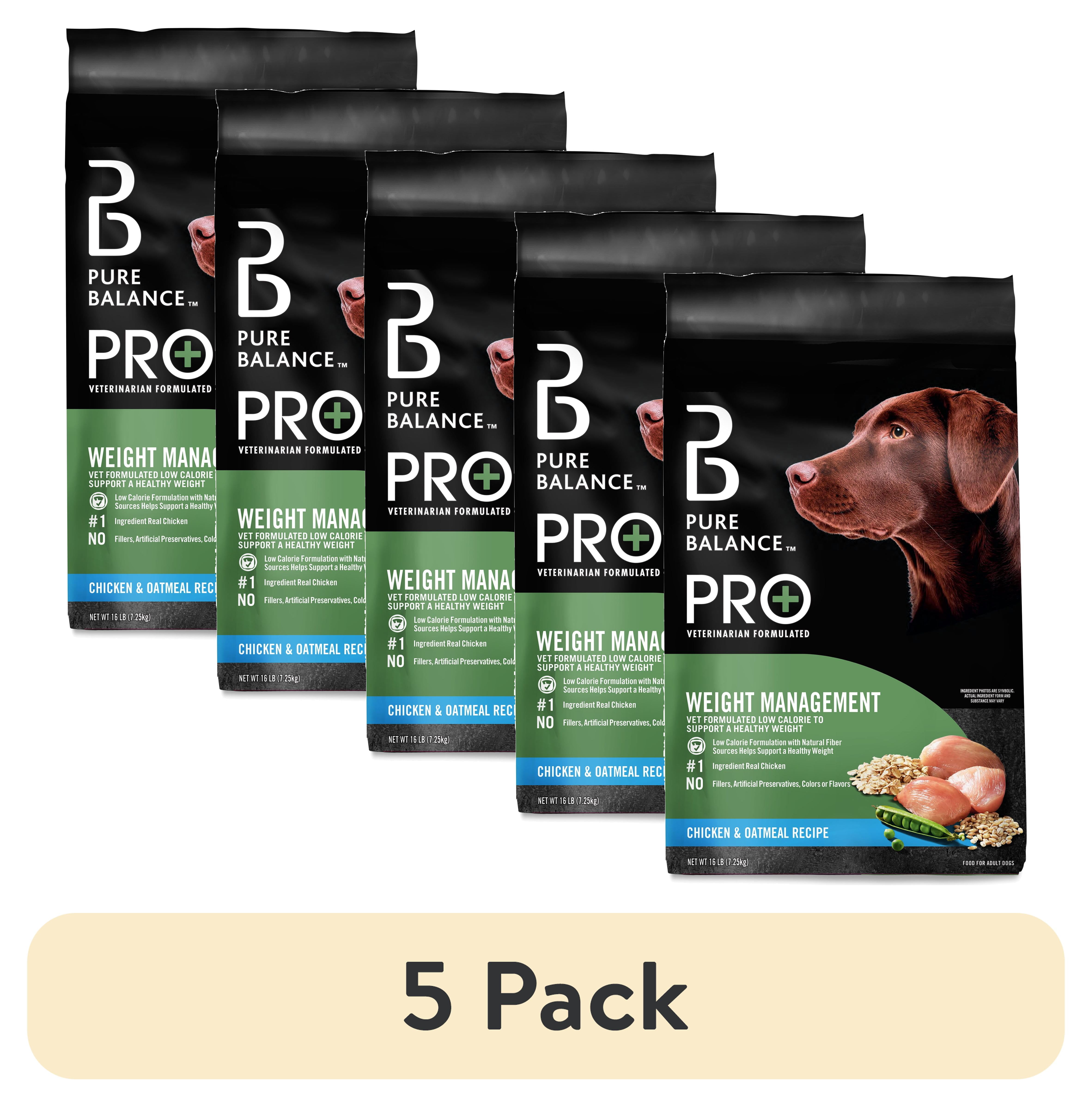 5 pack) Pure Balance Pro+ Weight Management Chicken & Oatmeal Recipe Dry Dog  Food, 16 lbs - Walmart.com