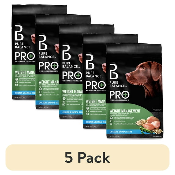 (5 pack) Pure Balance Pro+ Weight Management Chicken & Oatmeal Recipe Dry Dog Food, 16 lbs