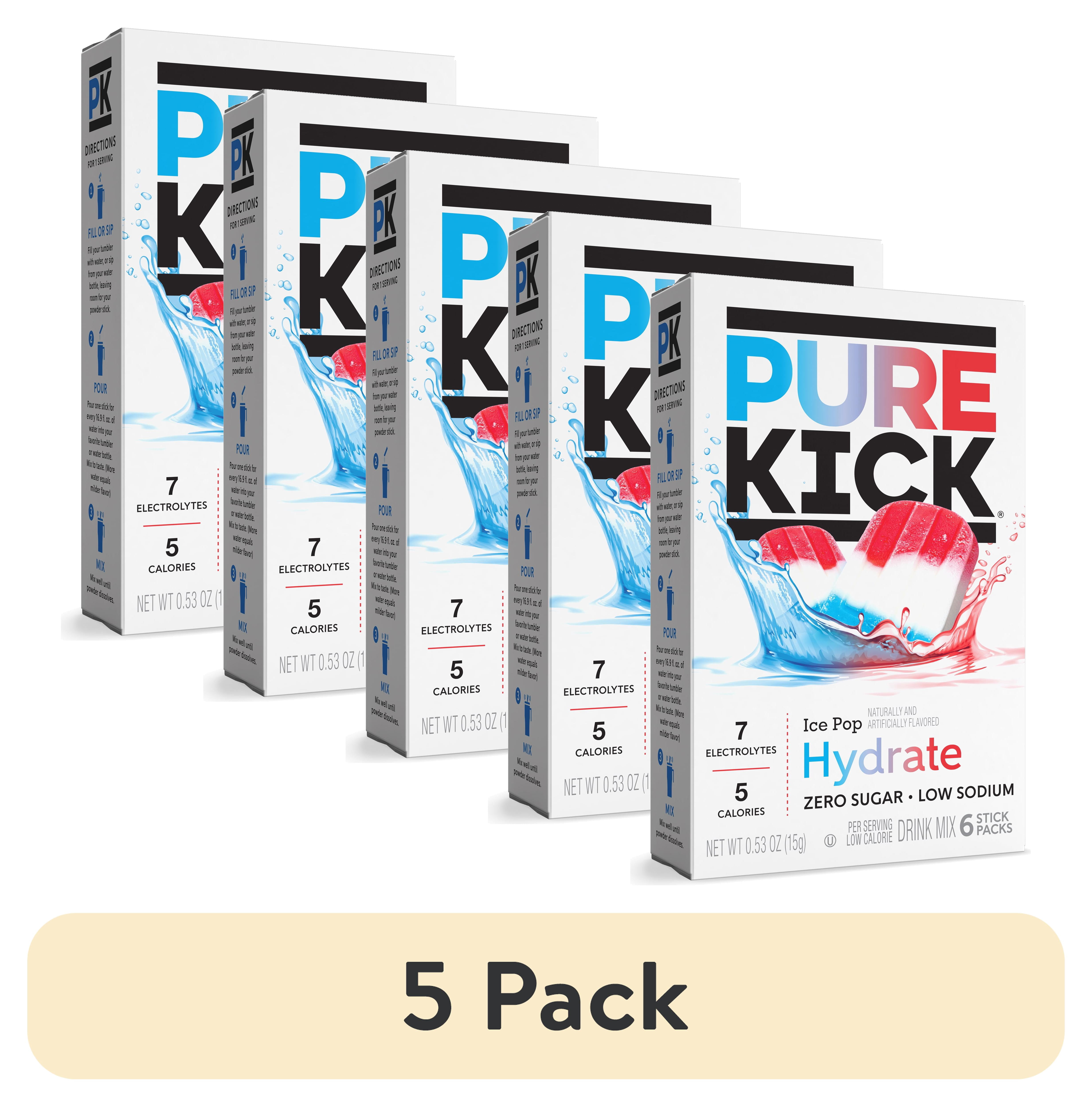 (5 pack) Pure Kick Ice Pop, Hydration Electrolyte Powdered Drink Mix, 6 Count Packets