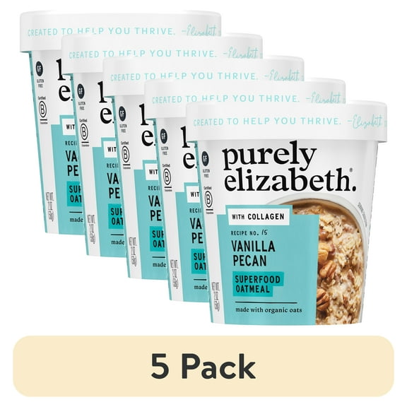 (5 pack) Purely Elizabeth Gluten-Free Superfood Oatmeal, Vanilla Pecan, 2 oz Cup